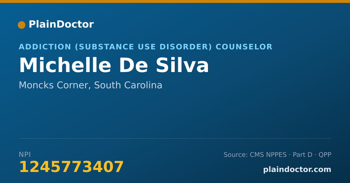 Shareable card for Michelle De Silva - Addiction (Substance Use Disorder) Counselor, Moncks Corner, SC