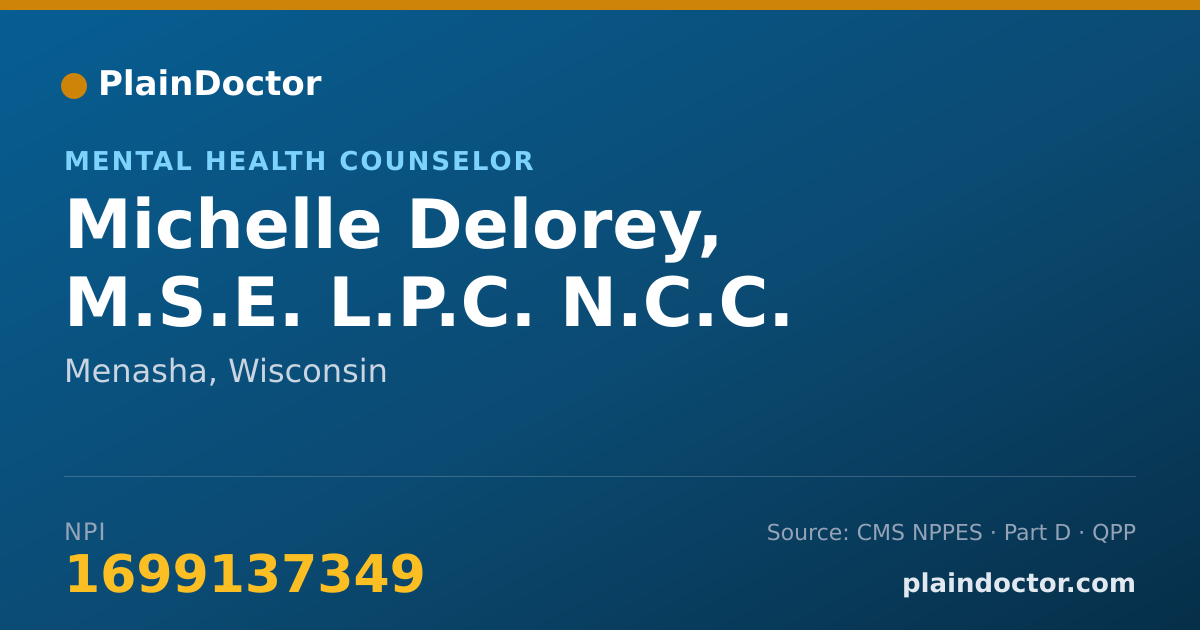 Shareable card for Michelle Delorey, M.S.E. L.P.C. N.C.C. - Mental Health Counselor, Menasha, WI