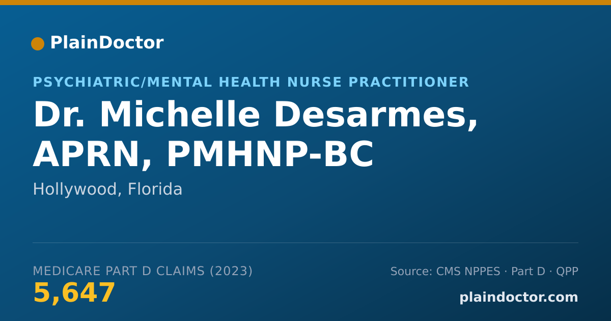 Shareable card for Michelle Desarmes, APRN, PMHNP-BC - Psychiatric/Mental Health Nurse Practitioner, Hollywood, FL