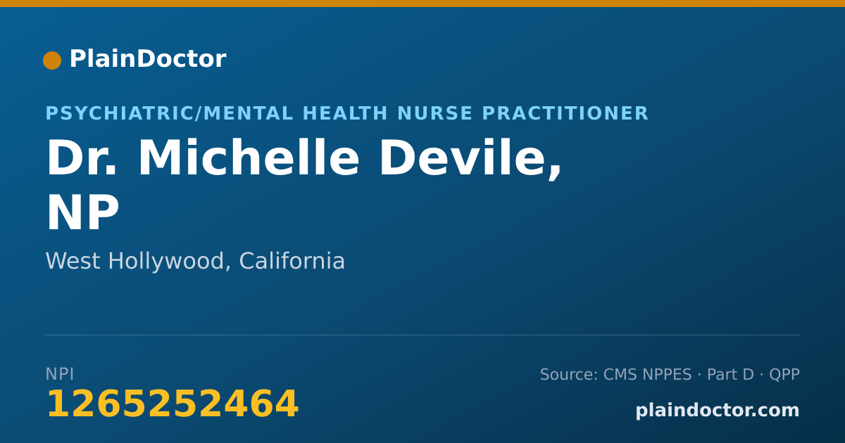 Shareable card for Michelle Devile, NP - Psychiatric/Mental Health Nurse Practitioner, West Hollywood, CA