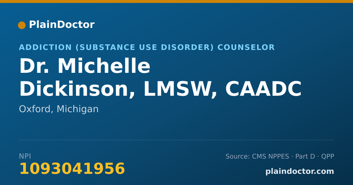 Shareable card for Michelle Dickinson, LMSW, CAADC - Addiction (Substance Use Disorder) Counselor, Oxford, MI