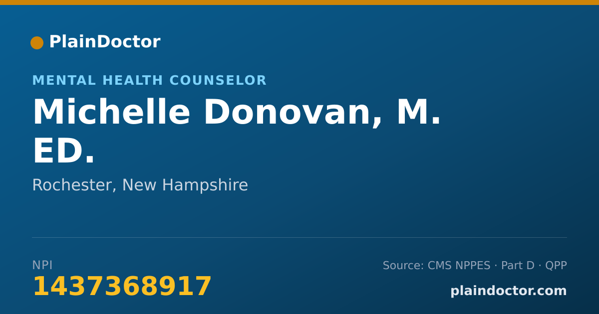 Shareable card for Michelle Donovan, M. ED. - Mental Health Counselor, Rochester, NH