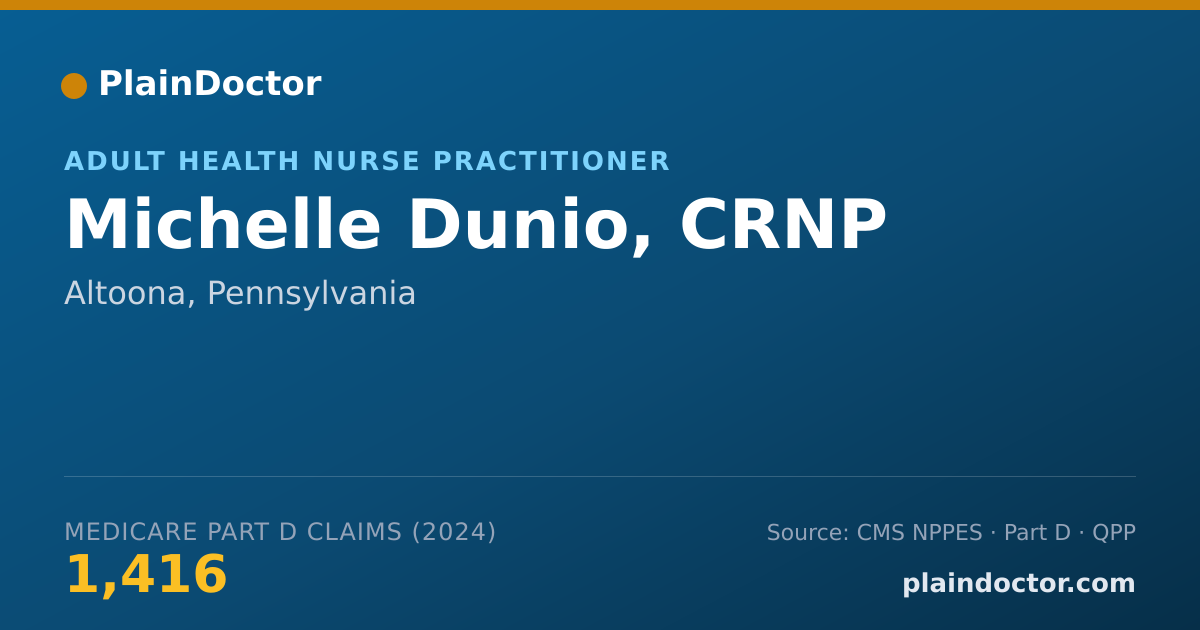 Shareable card for Michelle Dunio, CRNP - Adult Health Nurse Practitioner, Altoona, PA