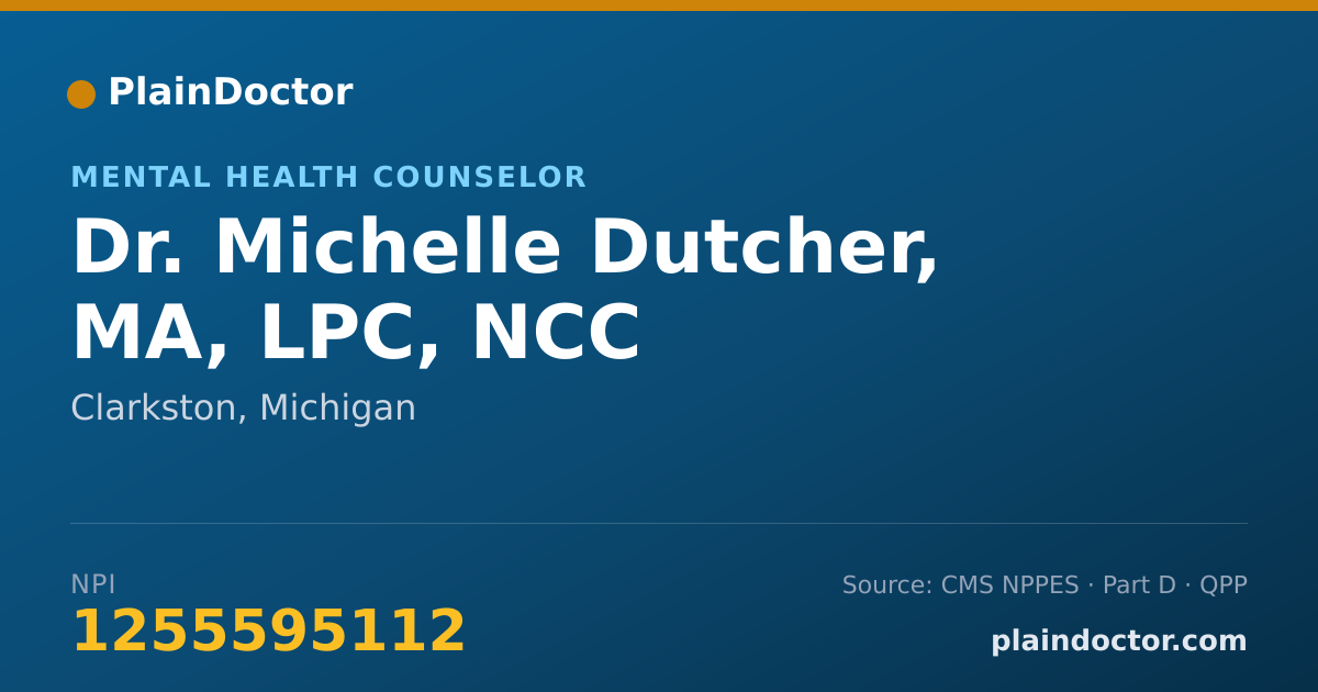 Shareable card for Michelle Dutcher, MA, LPC, NCC - Mental Health Counselor, Clarkston, MI