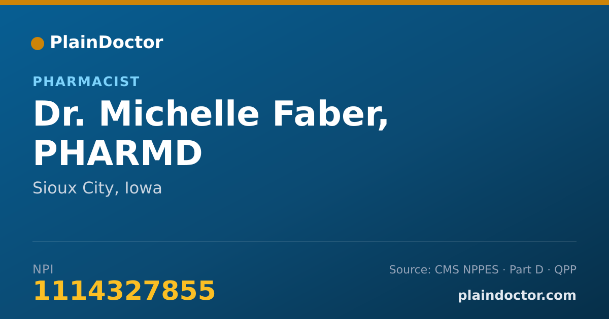 Shareable card for Michelle Faber, PHARMD - Pharmacist, Sioux City, IA