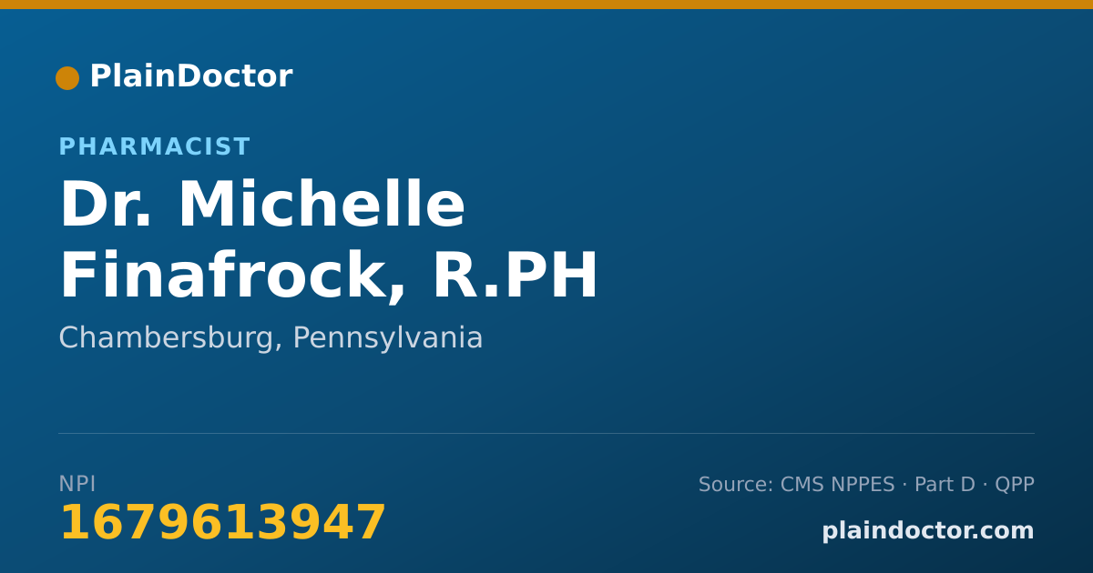 Shareable card for Michelle Finafrock, R.PH - Pharmacist, Chambersburg, PA