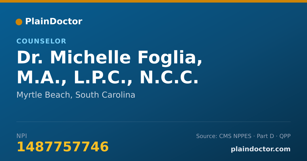 Shareable card for Michelle Foglia, M.A., L.P.C., N.C.C. - Counselor, Myrtle Beach, SC