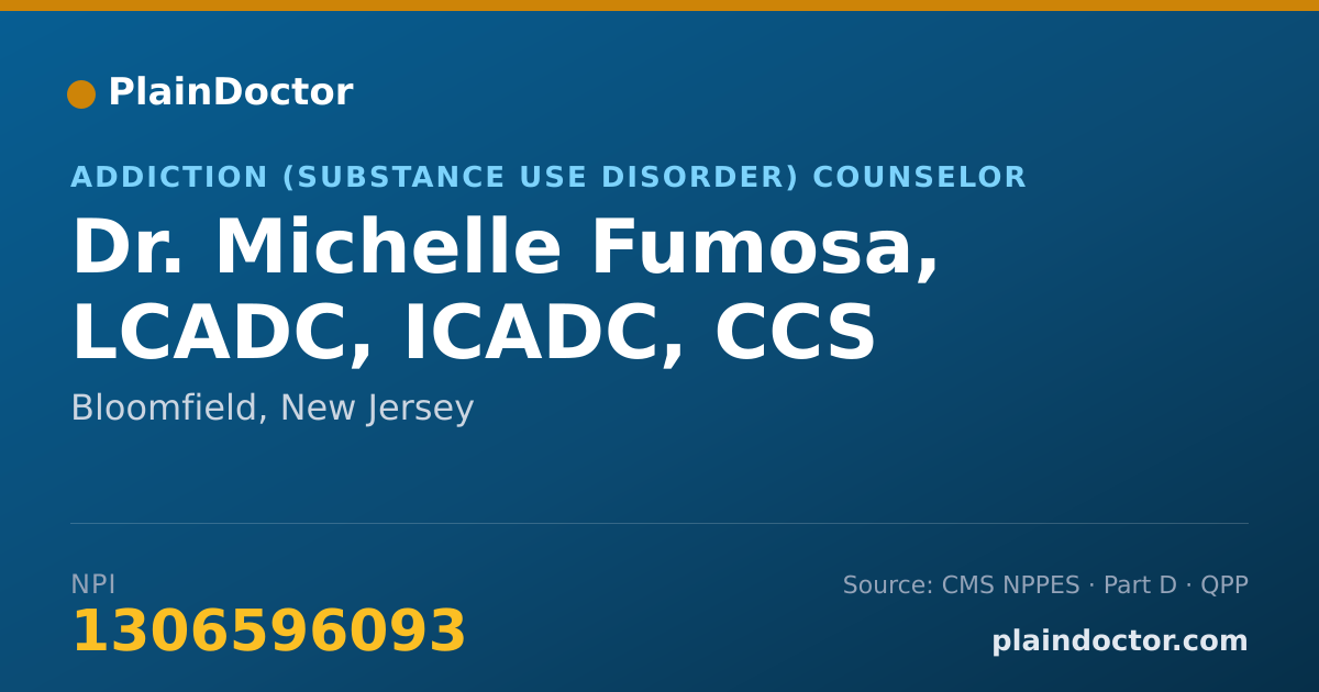 Shareable card for Michelle Fumosa, LCADC, ICADC, CCS - Addiction (Substance Use Disorder) Counselor, Bloomfield, NJ