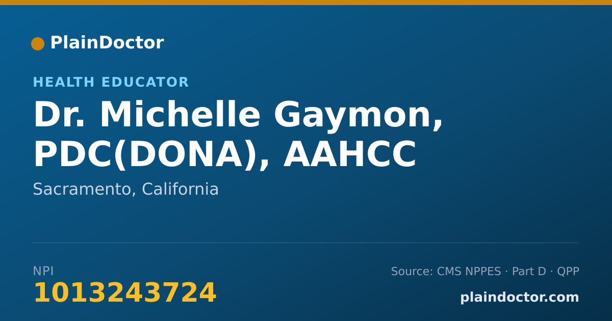 Shareable card for Michelle Gaymon, PDC(DONA), AAHCC - Health Educator, Sacramento, CA
