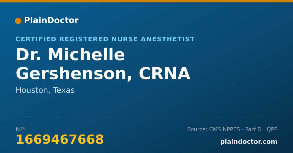 Shareable card for Michelle Gershenson, CRNA - Certified Registered Nurse Anesthetist, Houston, TX