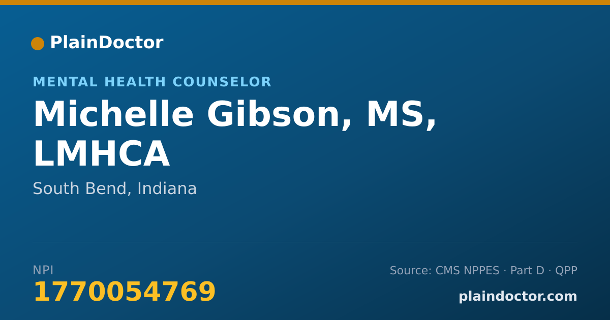 Shareable card for Michelle Gibson, MS, LMHCA - Mental Health Counselor, South Bend, IN
