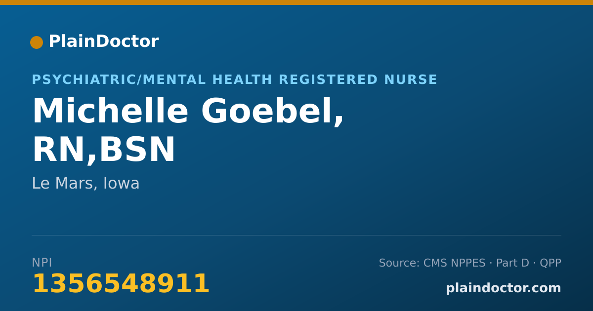 Shareable card for Michelle Goebel, RN,BSN - Psychiatric/Mental Health Registered Nurse, Le Mars, IA