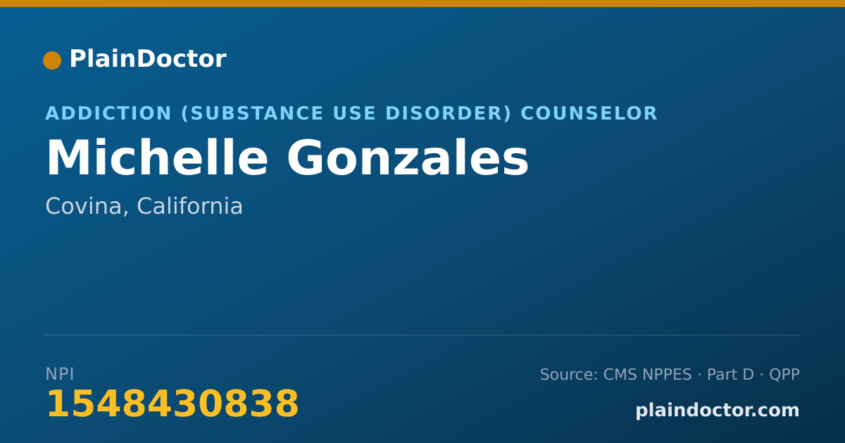 Shareable card for Michelle Gonzales - Addiction (Substance Use Disorder) Counselor, Covina, CA
