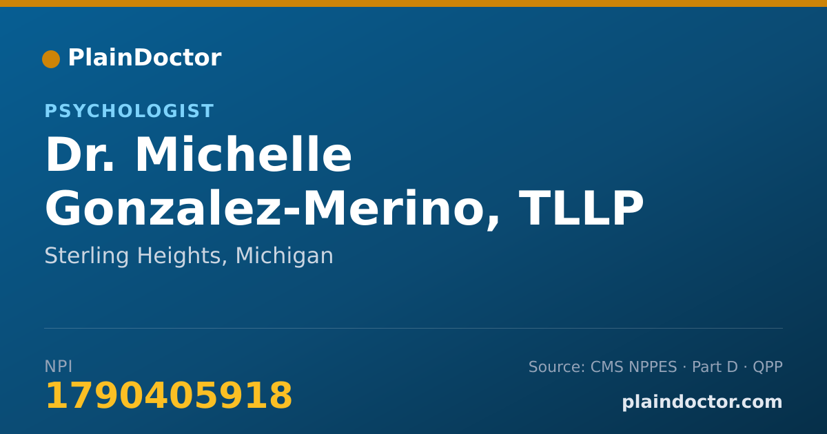 Shareable card for Michelle Gonzalez-Merino, TLLP - Psychologist, Sterling Heights, MI