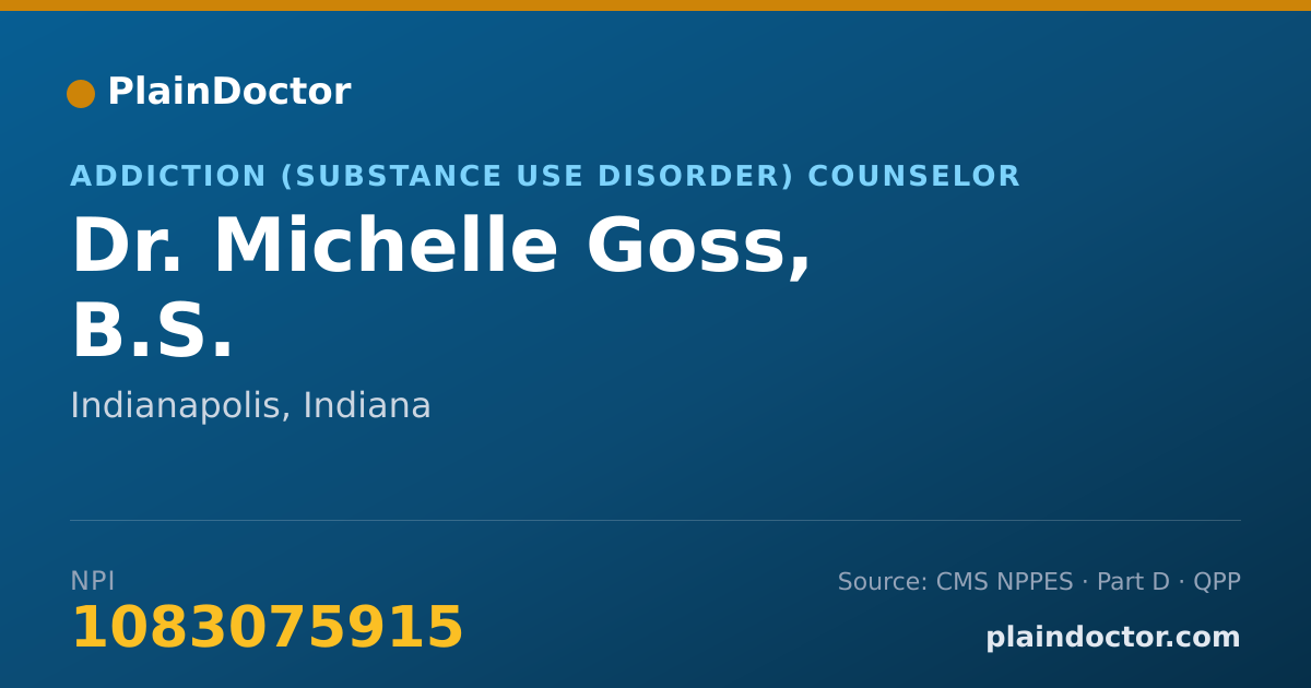 Shareable card for Michelle Goss, B.S. - Addiction (Substance Use Disorder) Counselor, Indianapolis, IN