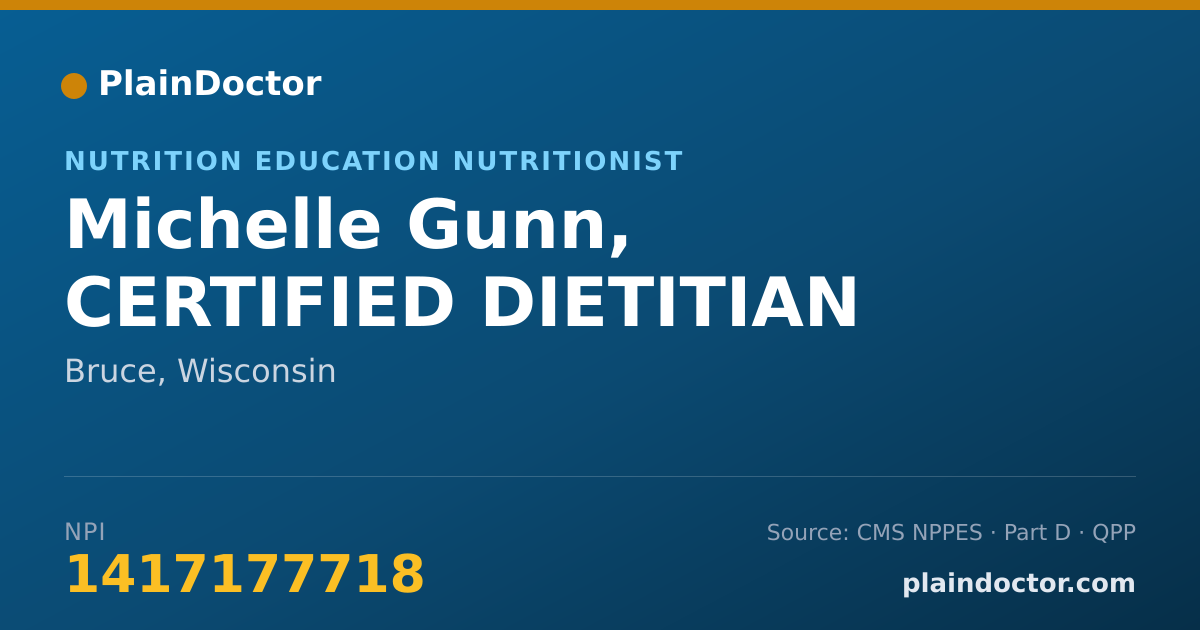 Shareable card for Michelle Gunn, CERTIFIED DIETITIAN - Nutrition Education Nutritionist, Bruce, WI