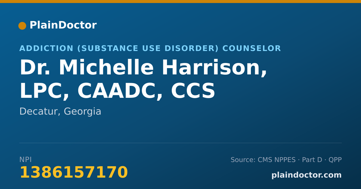 Shareable card for Michelle Harrison, LPC, CAADC, CCS - Addiction (Substance Use Disorder) Counselor, Decatur, GA