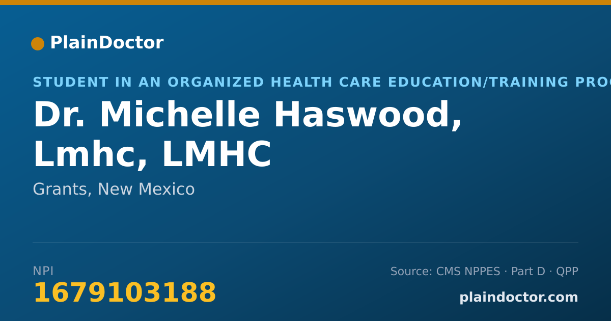 Shareable card for Michelle Haswood, Lmhc, LMHC - Student in an Organized Health Care Education/Training Program, Grants, NM