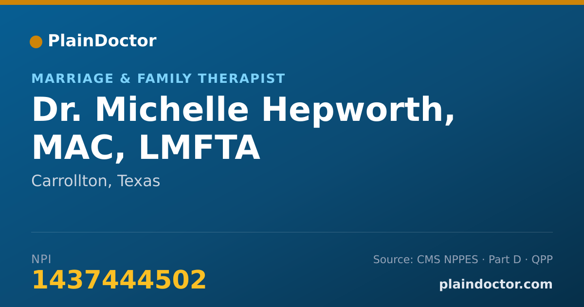 Shareable card for Michelle Hepworth, MAC, LMFTA - Marriage & Family Therapist, Carrollton, TX