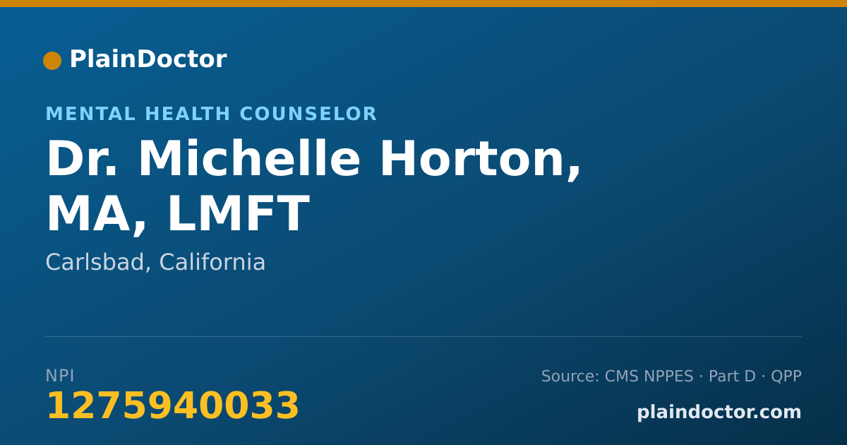 Shareable card for Michelle Horton, MA, LMFT - Mental Health Counselor, Carlsbad, CA