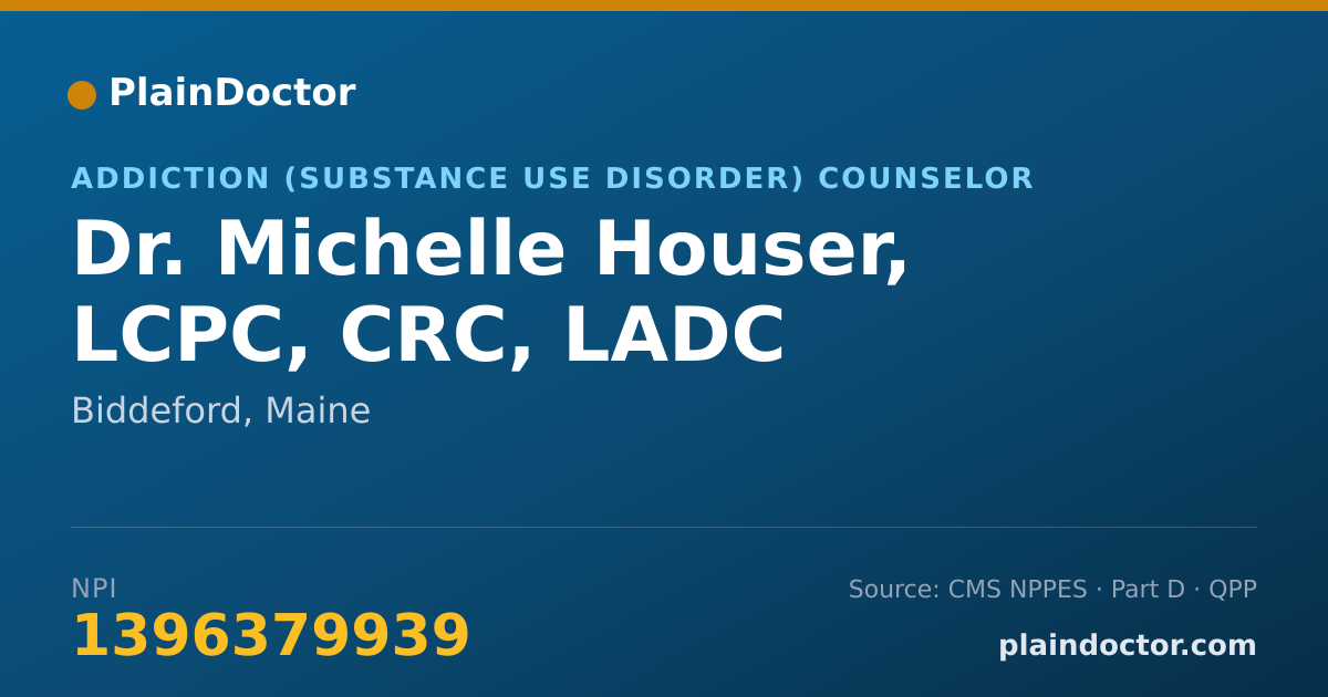 Shareable card for Michelle Houser, LCPC, CRC, LADC - Addiction (Substance Use Disorder) Counselor, Biddeford, ME