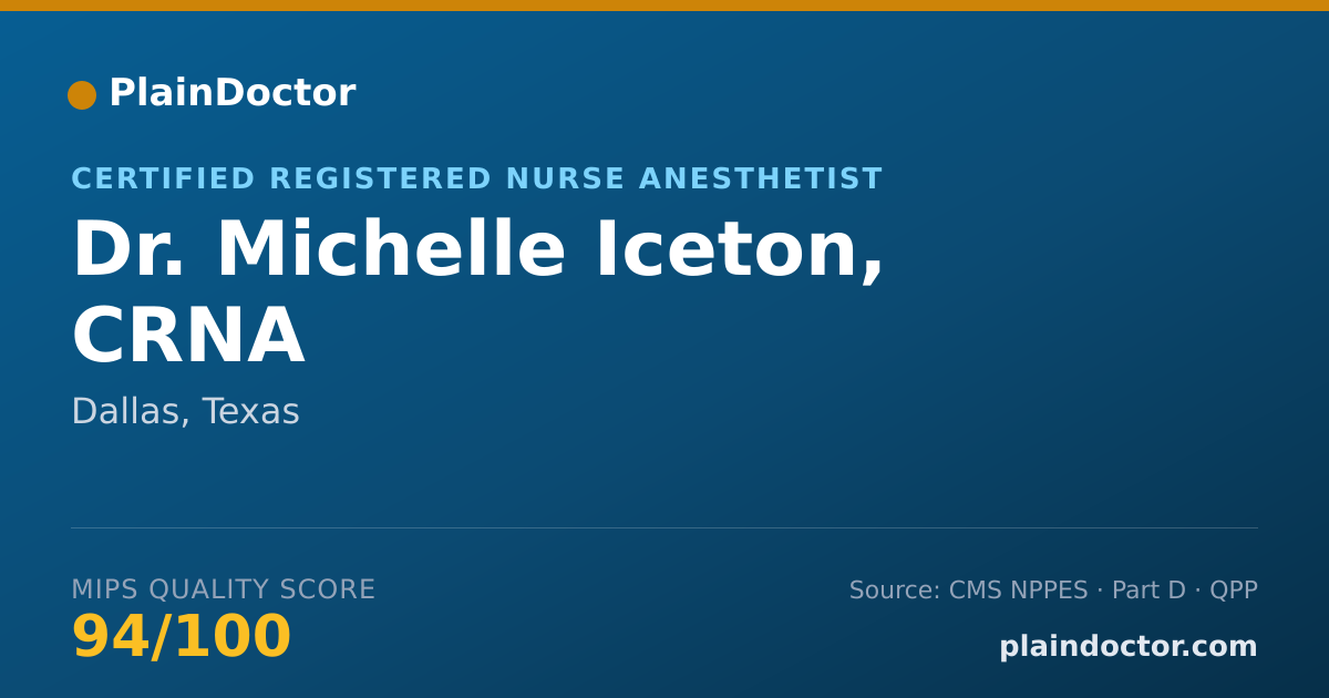 Shareable card for Michelle Iceton, CRNA - Certified Registered Nurse Anesthetist, Dallas, TX
