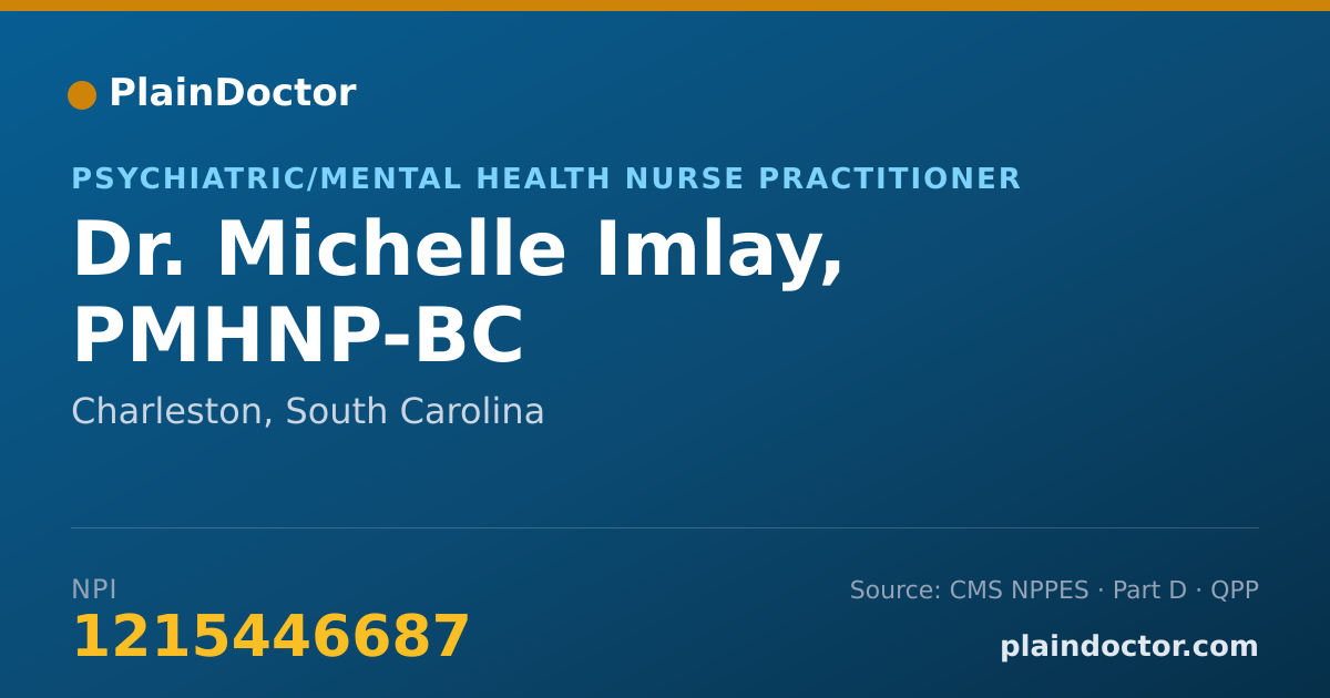 Shareable card for Michelle Imlay, PMHNP-BC - Psychiatric/Mental Health Nurse Practitioner, Charleston, SC