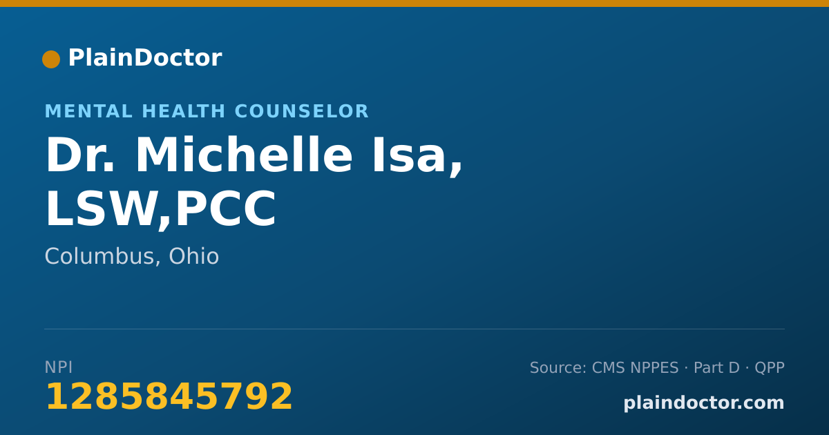 Shareable card for Michelle Isa, LSW,PCC - Mental Health Counselor, Columbus, OH