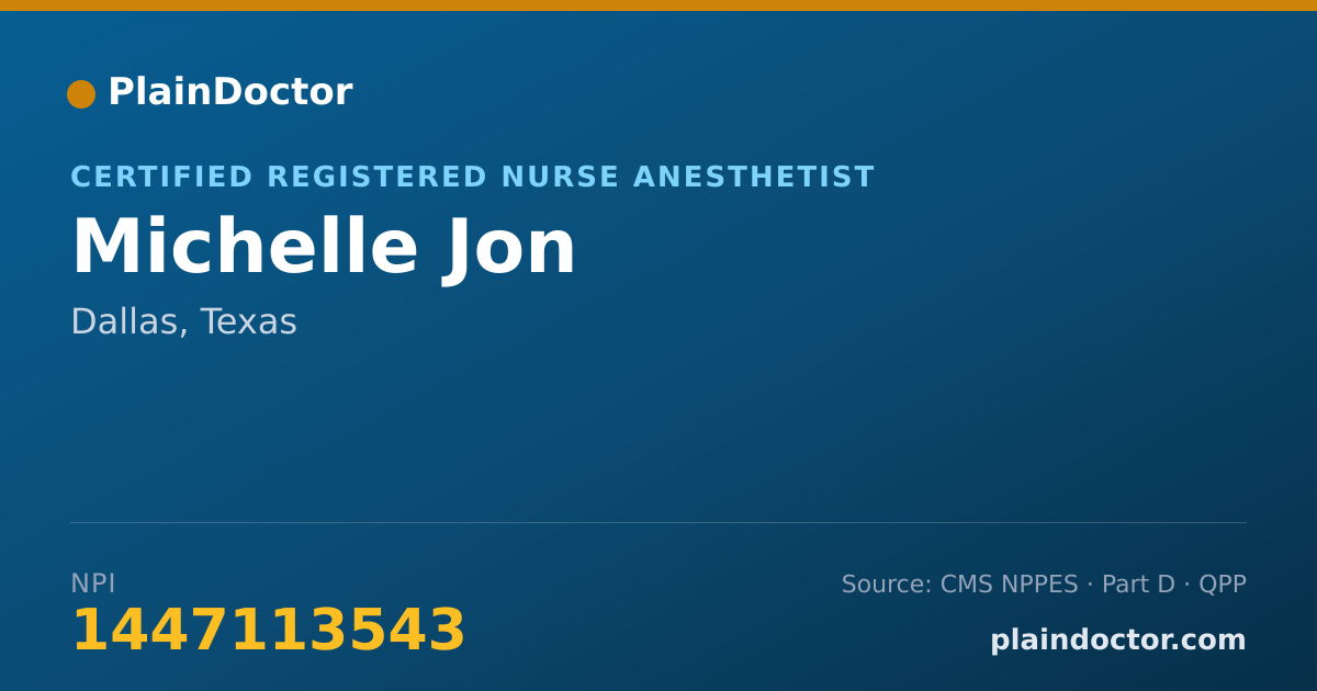 Shareable card for Michelle Jon - Certified Registered Nurse Anesthetist, Dallas, TX