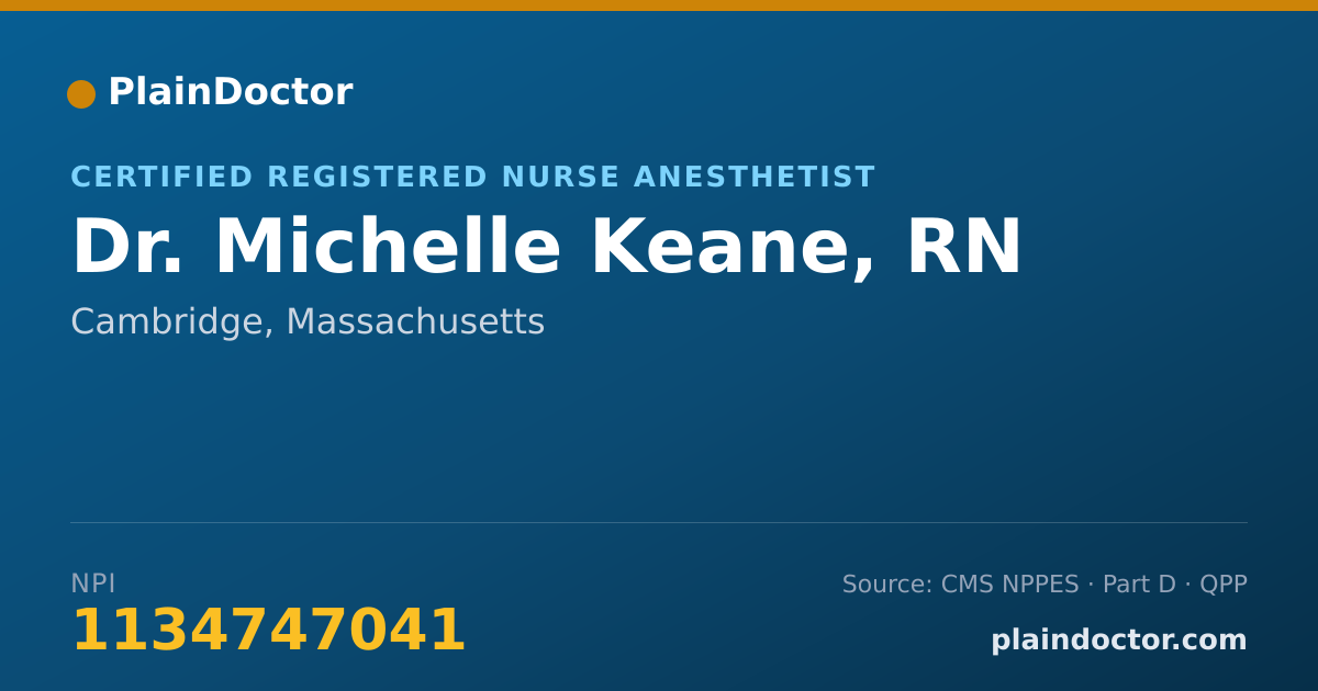 Shareable card for Michelle Keane, RN - Certified Registered Nurse Anesthetist, Cambridge, MA