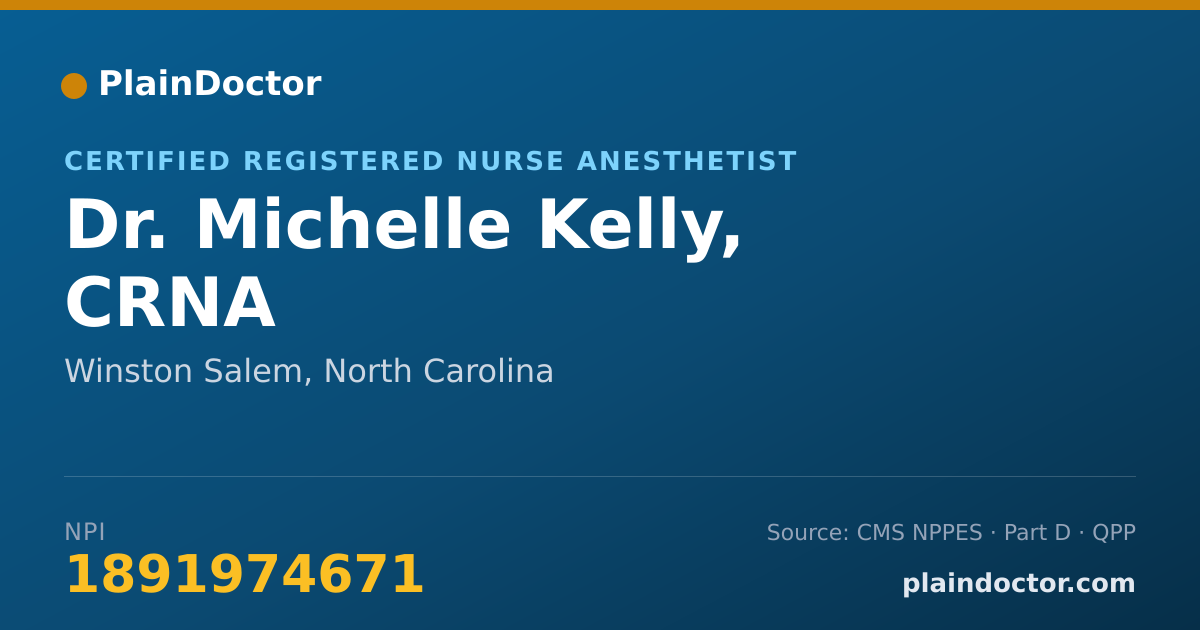 Shareable card for Michelle Kelly, CRNA - Certified Registered Nurse Anesthetist, Winston Salem, NC