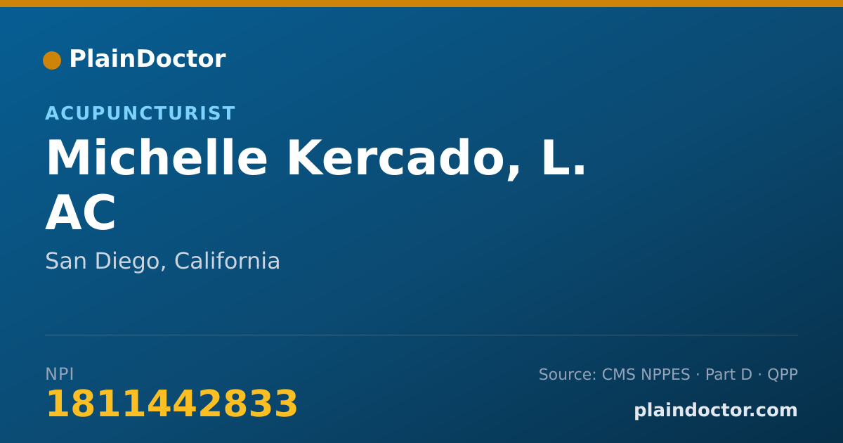 Shareable card for Michelle Kercado, L. AC - Acupuncturist, San Diego, CA