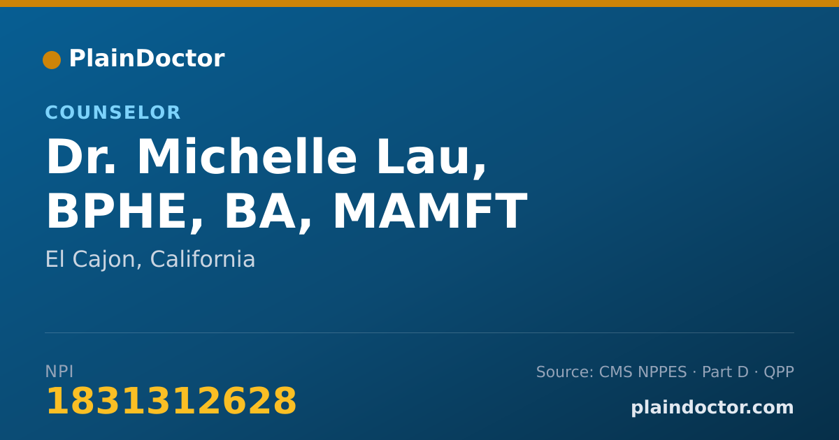 Shareable card for Michelle Lau, BPHE, BA, MAMFT - Counselor, El Cajon, CA