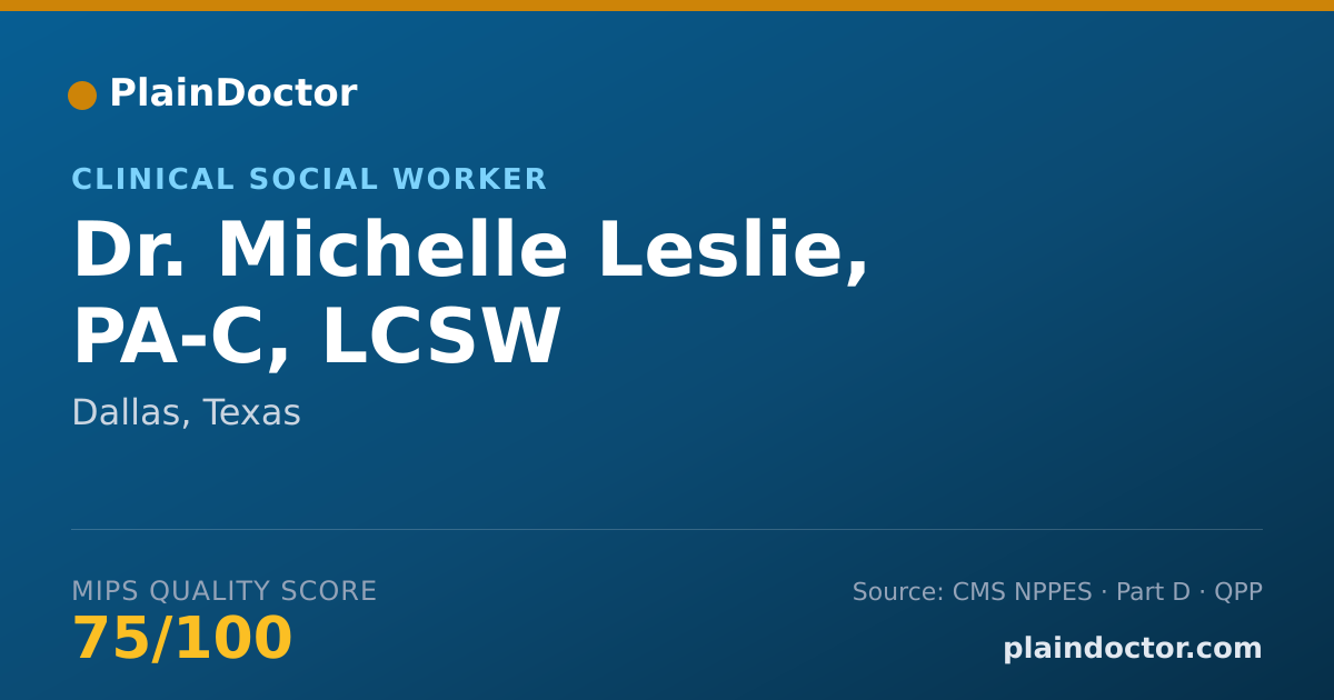 Shareable card for Michelle Leslie, PA-C, LCSW - Clinical Social Worker, Dallas, TX