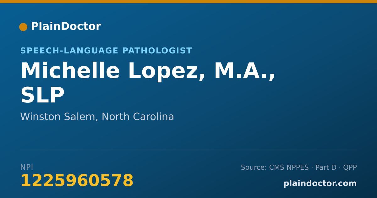 Shareable card for Michelle Lopez, M.A., SLP - Speech-Language Pathologist, Winston Salem, NC