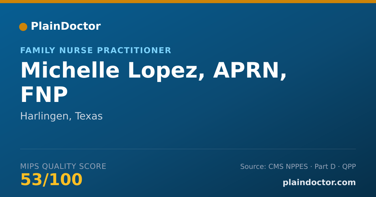Shareable card for Michelle Lopez, APRN, FNP - Family Nurse Practitioner, Harlingen, TX