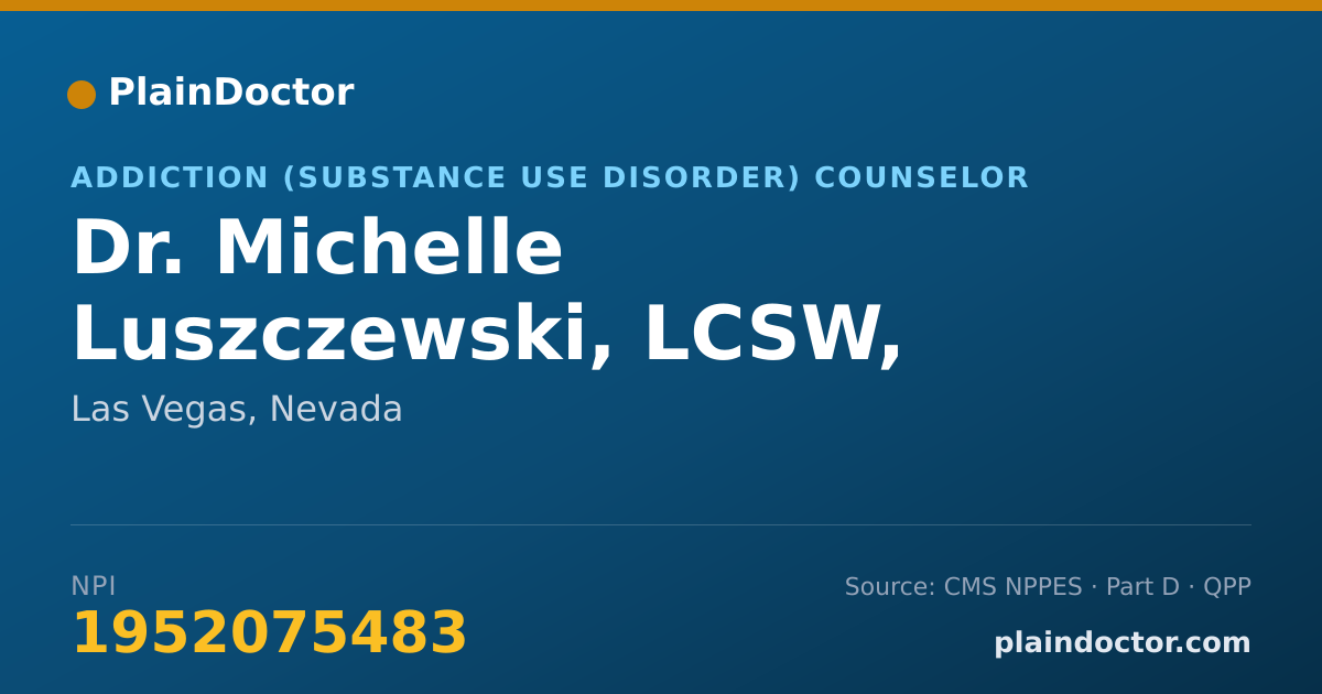 Shareable card for Michelle Luszczewski, LCSW, LCADC - Addiction (Substance Use Disorder) Counselor, Las Vegas, NV