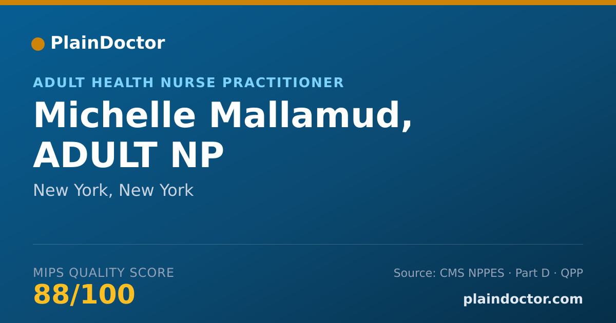 Shareable card for Michelle Mallamud, ADULT NP - Adult Health Nurse Practitioner, New York, NY