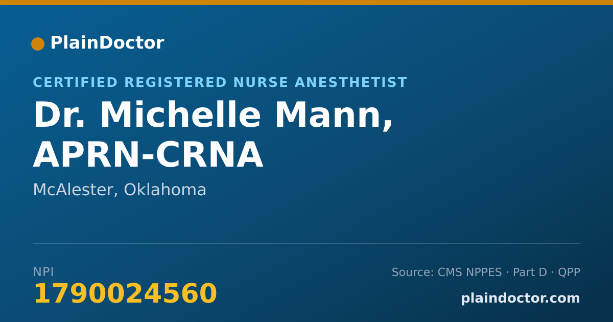 Shareable card for Michelle Mann, APRN-CRNA - Certified Registered Nurse Anesthetist, McAlester, OK