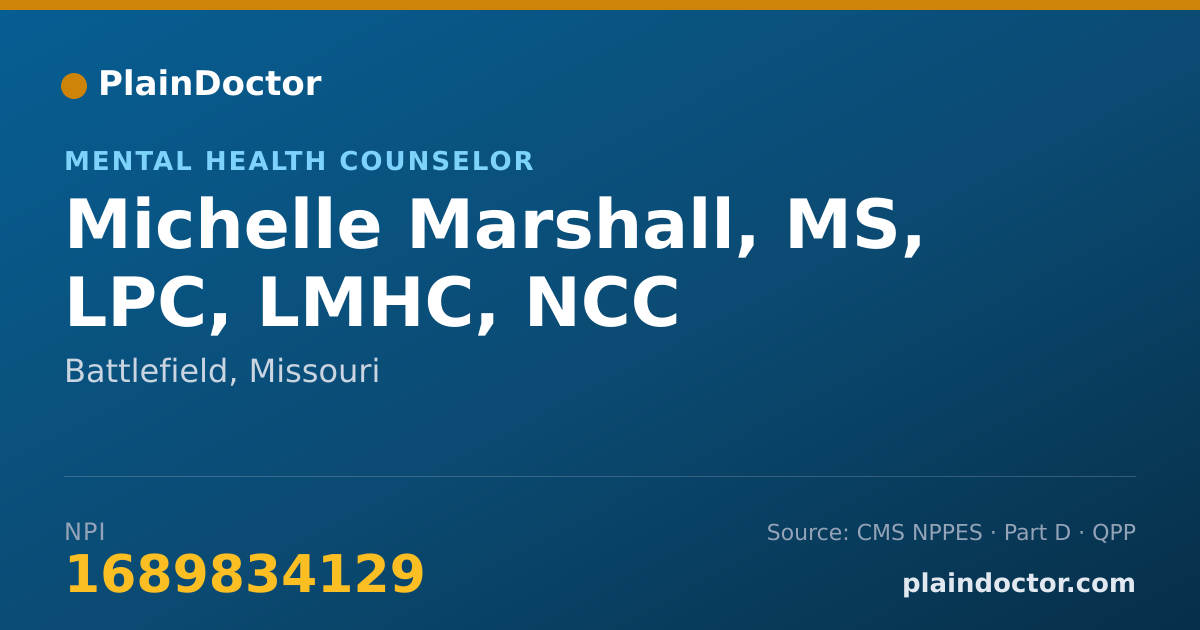 Shareable card for Michelle Marshall, MS, LPC, LMHC, NCC - Mental Health Counselor, Battlefield, MO