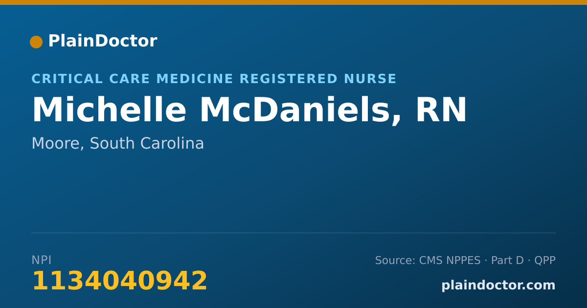 Shareable card for Michelle McDaniels, RN - Critical Care Medicine Registered Nurse, Moore, SC