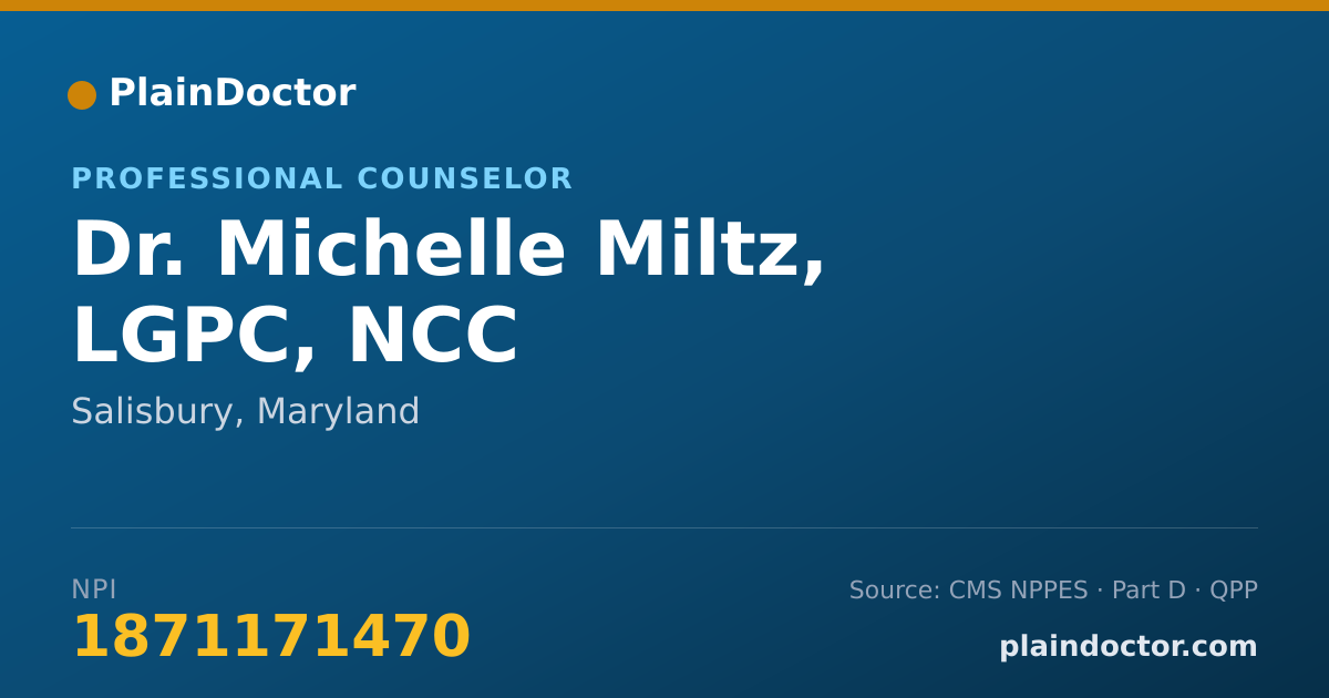 Shareable card for Michelle Miltz, LGPC, NCC - Professional Counselor, Salisbury, MD
