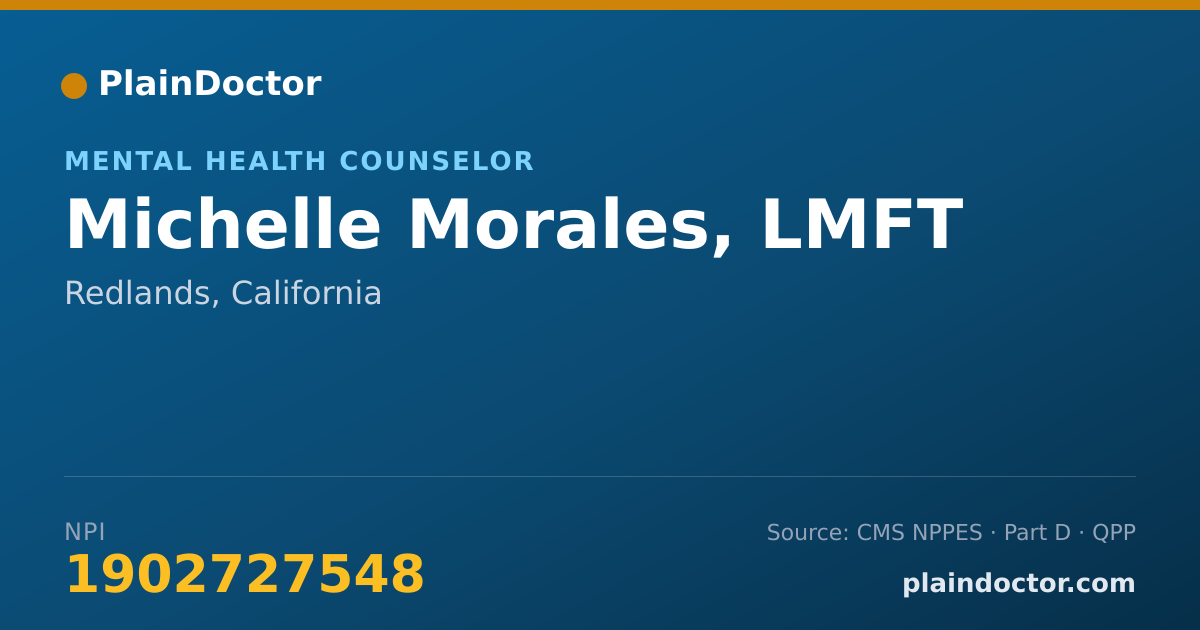 Shareable card for Michelle Morales, LMFT - Mental Health Counselor, Redlands, CA