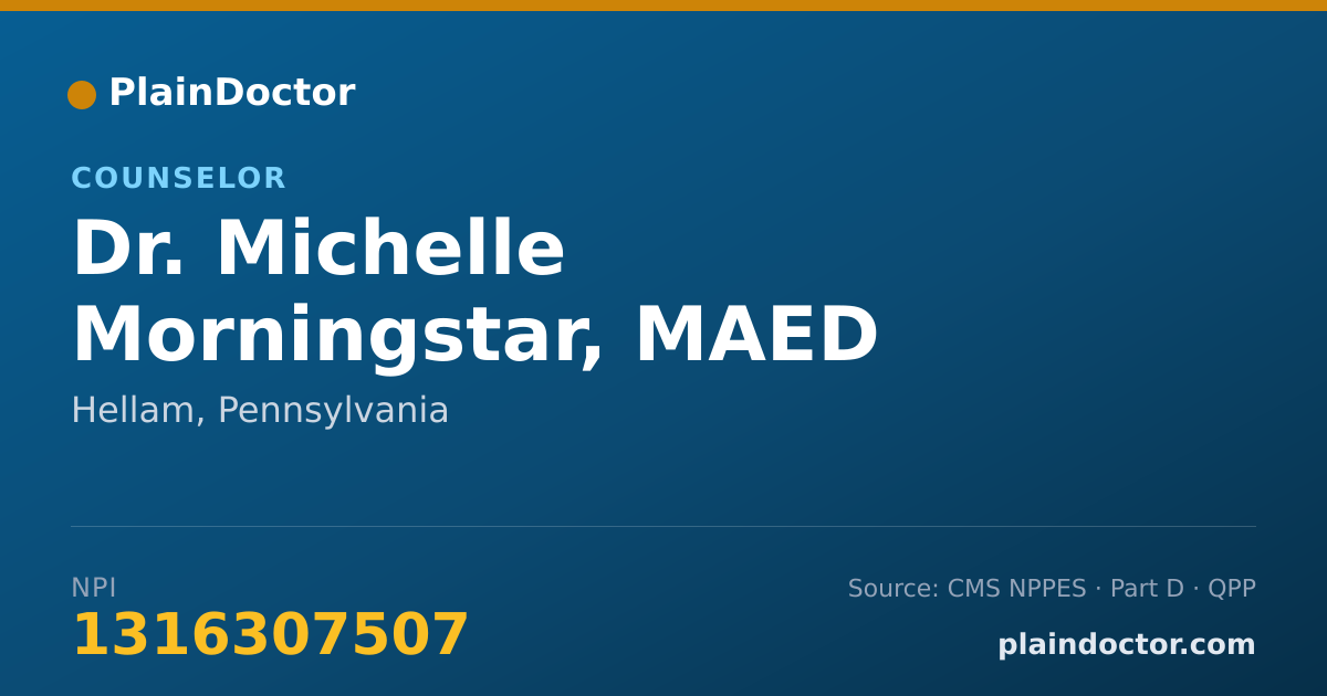 Shareable card for Michelle Morningstar, MAED - Counselor, Hellam, PA