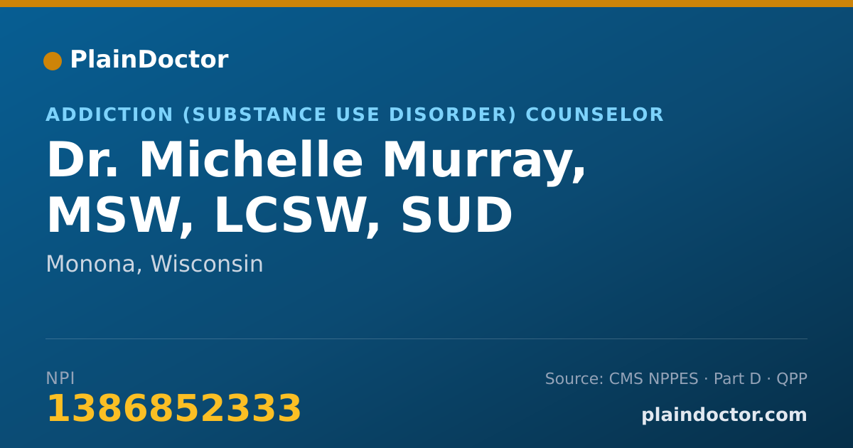Shareable card for Michelle Murray, MSW, LCSW, SUD - Addiction (Substance Use Disorder) Counselor, Monona, WI