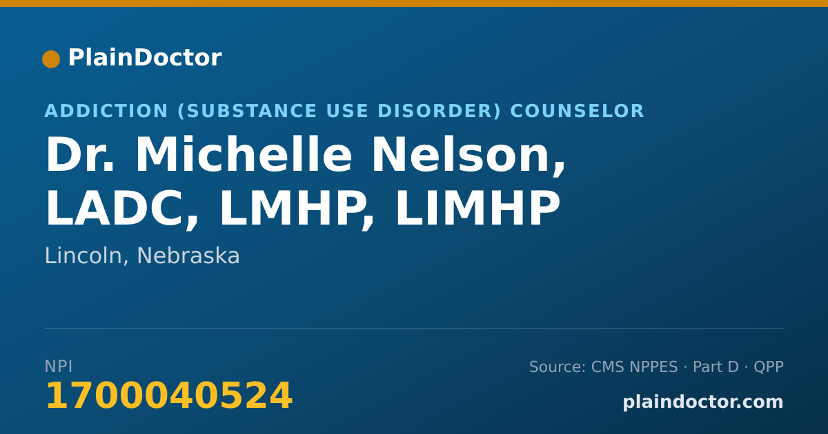 Shareable card for Michelle Nelson, LADC, LMHP, LIMHP - Addiction (Substance Use Disorder) Counselor, Lincoln, NE