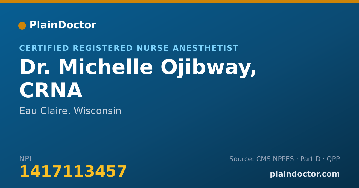 Shareable card for Michelle Ojibway, CRNA - Certified Registered Nurse Anesthetist, Eau Claire, WI