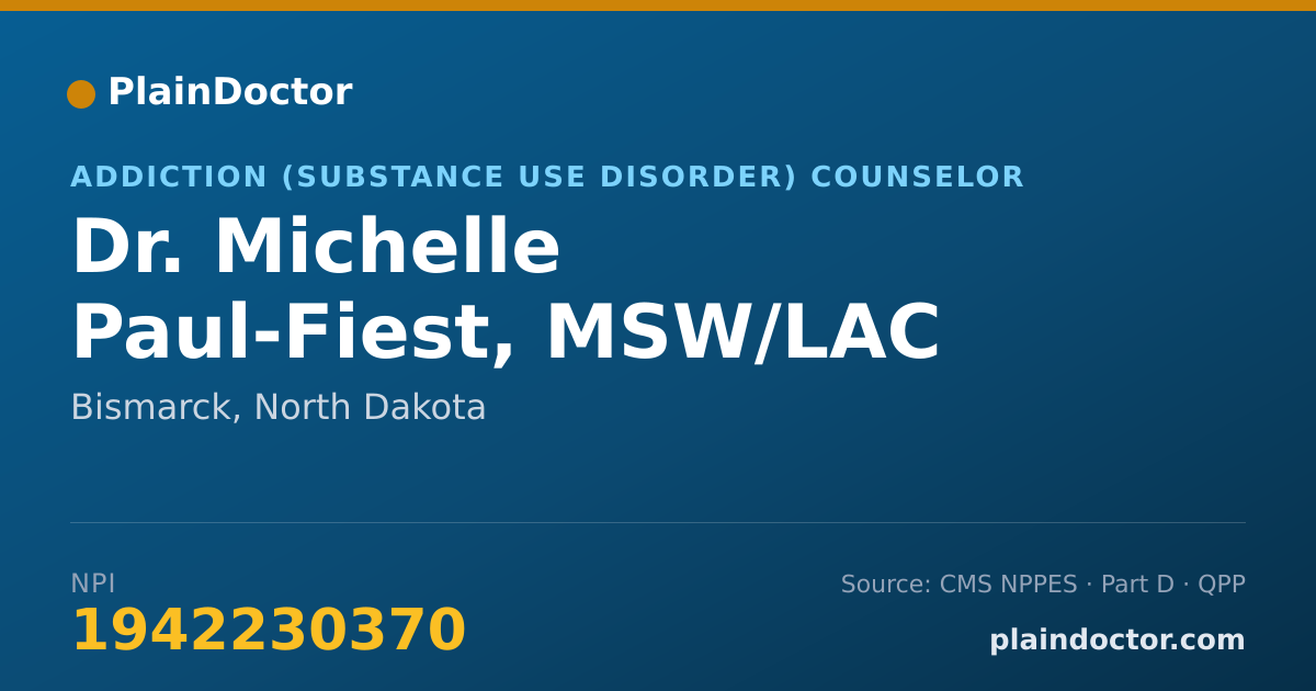 Shareable card for Michelle Paul-Fiest, MSW/LAC - Addiction (Substance Use Disorder) Counselor, Bismarck, ND