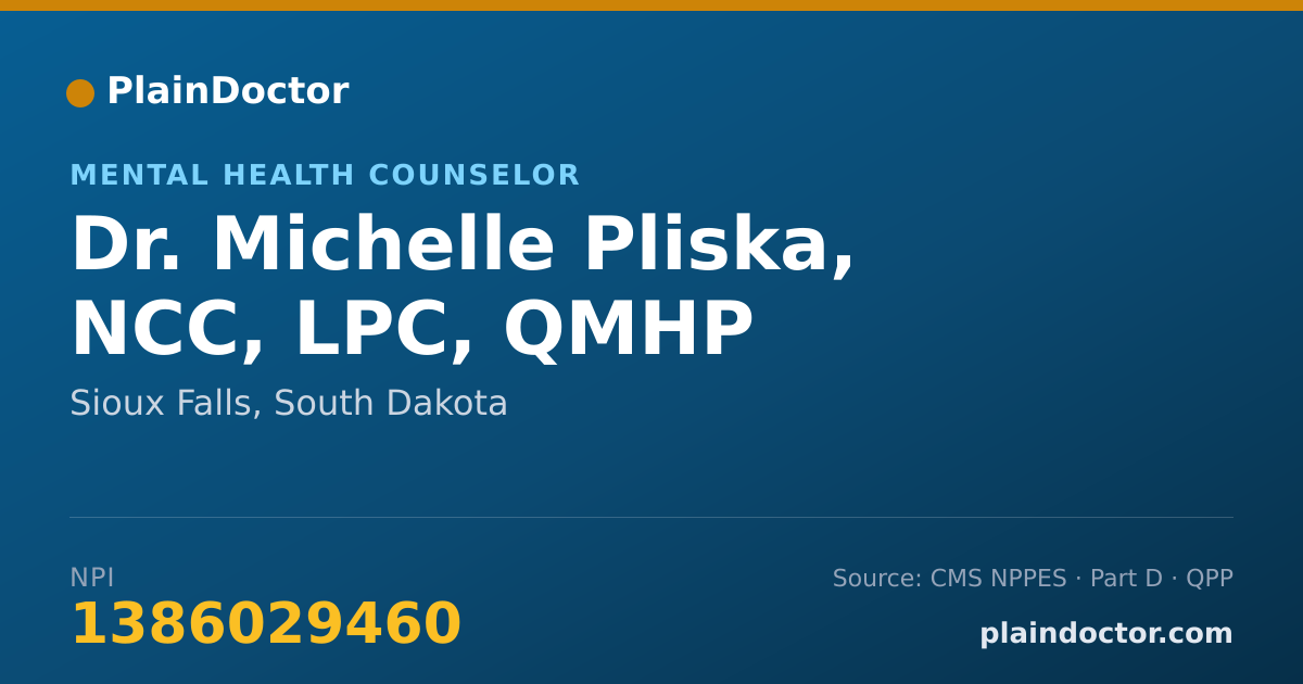 Shareable card for Michelle Pliska, NCC, LPC, QMHP - Mental Health Counselor, Sioux Falls, SD