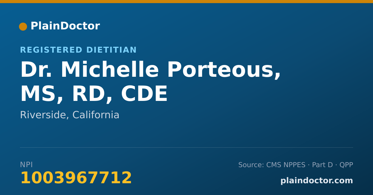 Shareable card for Michelle Porteous, MS, RD, CDE - Registered Dietitian, Riverside, CA